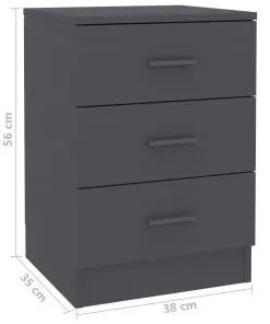 vidaXL Bedside Cabinet Grey 38x35x56 cm Chipboard