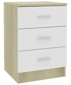 vidaXL Bedside Cabinet White and Sonoma Oak 38x35x56 cm Chipboard