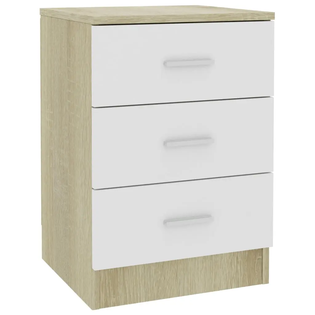 vidaXL Bedside Cabinet White and Sonoma Oak 38x35x56 cm Chipboard