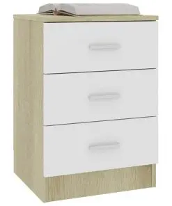 vidaXL Bedside Cabinet White and Sonoma Oak 38x35x56 cm Chipboard