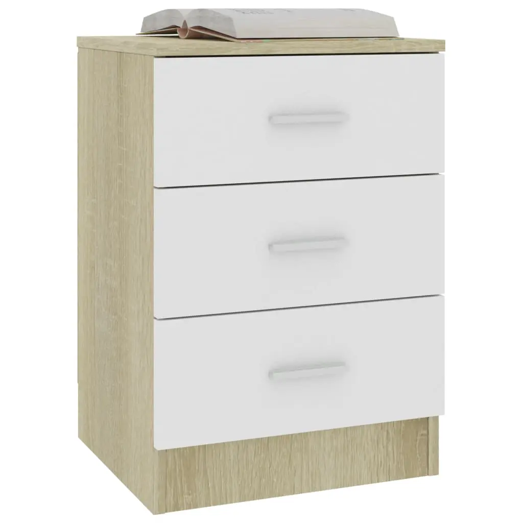 vidaXL Bedside Cabinet White and Sonoma Oak 38x35x56 cm Chipboard