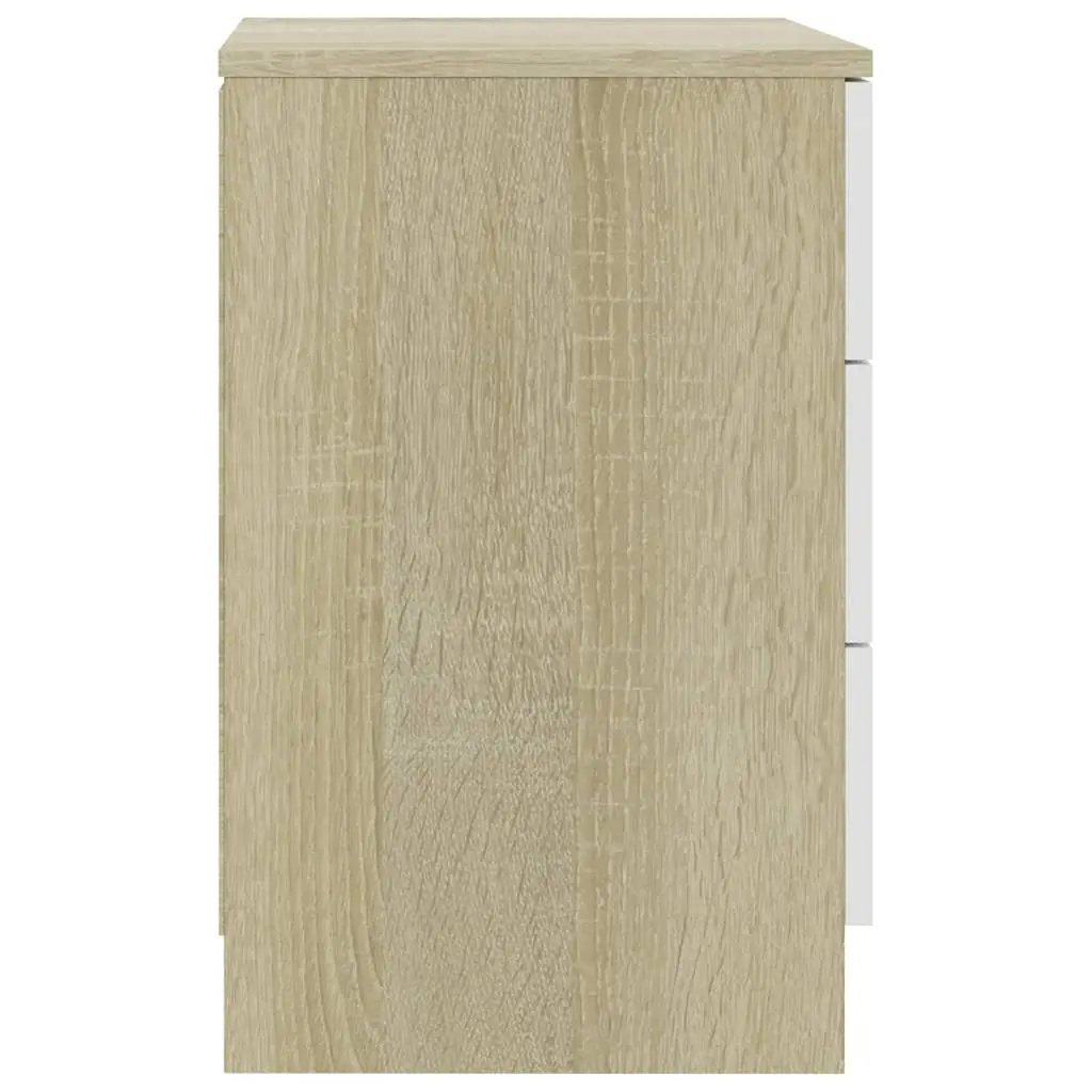 vidaXL Bedside Cabinet White and Sonoma Oak 38x35x56 cm Chipboard