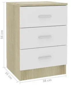vidaXL Bedside Cabinet White and Sonoma Oak 38x35x56 cm Chipboard