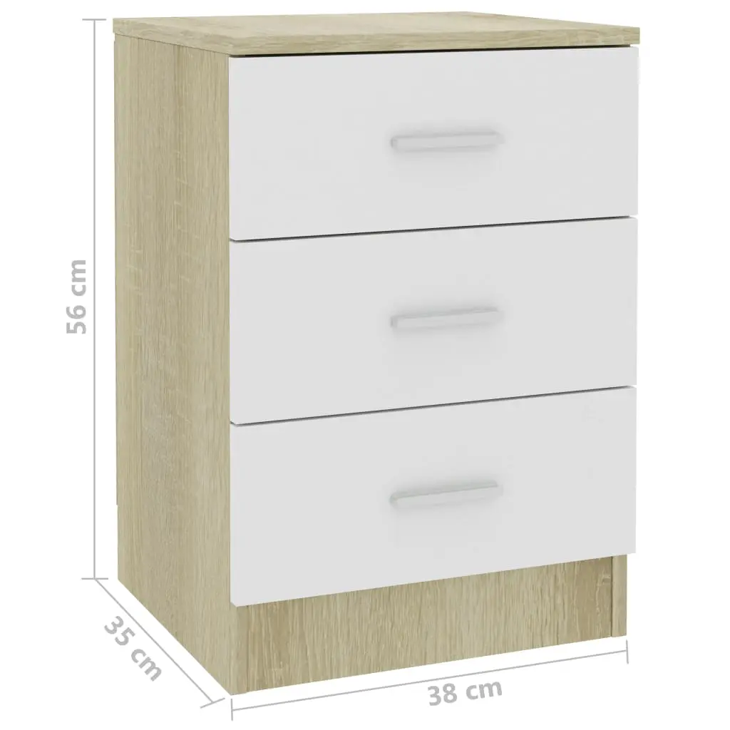 vidaXL Bedside Cabinet White and Sonoma Oak 38x35x56 cm Chipboard
