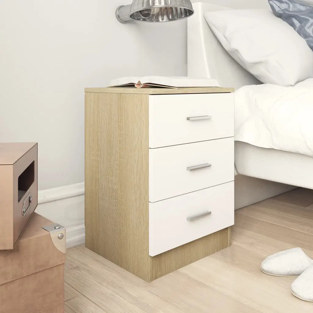 vidaXL Bedside Cabinet White and Sonoma Oak 38x35x56 cm Chipboard