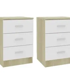 vidaXL Bedside Cabinets 2 pcs White and Sonoma Oak 38x35x56 cm Chipboard