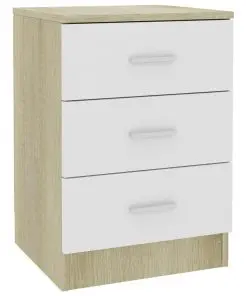vidaXL Bedside Cabinets 2 pcs White and Sonoma Oak 38x35x56 cm Chipboard