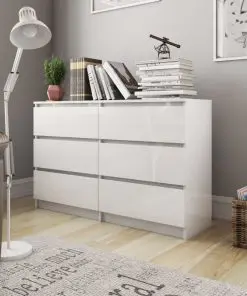 vidaXL Sideboard High Gloss White 120x35x76 cm Chipboard