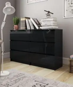 vidaXL Sideboard High Gloss Black 120x35x76 cm Chipboard