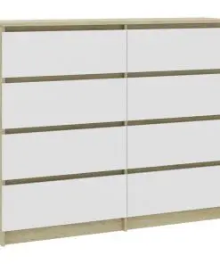 vidaXL Drawer Sideboard White and Sonoma Oak 120x35x99 cm Chipboard