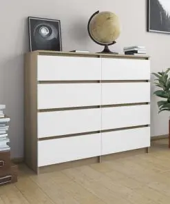 vidaXL Drawer Sideboard White and Sonoma Oak 120x35x99 cm Chipboard