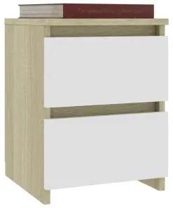 vidaXL Bedside Cabinet White and Sonoma Oak 30x30x40 cm Chipboard