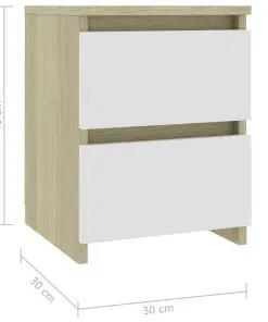 vidaXL Bedside Cabinet White and Sonoma Oak 30x30x40 cm Chipboard