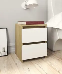 vidaXL Bedside Cabinet White and Sonoma Oak 30x30x40 cm Chipboard