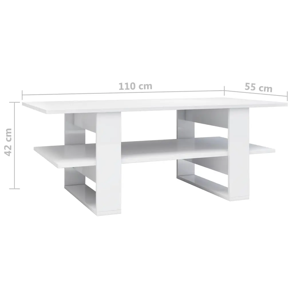 vidaXL Coffee Table High Gloss White 110x55x42 cm Chipboard