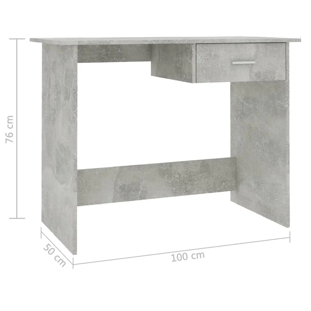 vidaXL Desk Concrete Grey 100x50x76 cm Chipboard