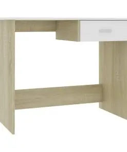 vidaXL Desk White and Sonoma Oak 100x50x76 cm Chipboard