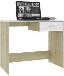 vidaXL Desk White and Sonoma Oak 100x50x76 cm Chipboard