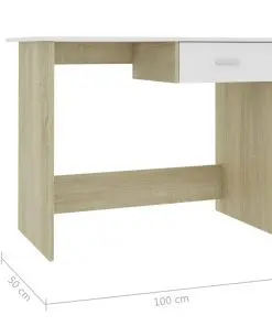 vidaXL Desk White and Sonoma Oak 100x50x76 cm Chipboard