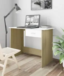 vidaXL Desk White and Sonoma Oak 100x50x76 cm Chipboard