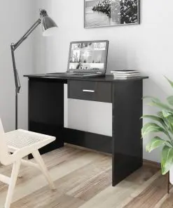 vidaXL Desk High Gloss Black 100x50x76 cm Chipboard