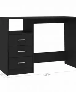 vidaXL Desk with Drawers Black 110x50x76 cm Chipboard
