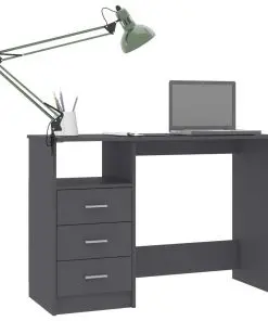vidaXL Desk with Drawers Grey 110x50x76 cm Chipboard