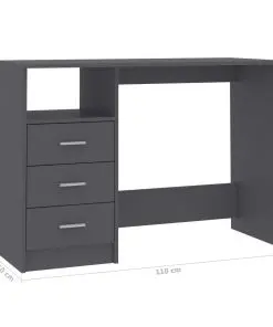 vidaXL Desk with Drawers Grey 110x50x76 cm Chipboard