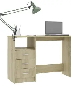 vidaXL Desk with Drawers Sonoma Oak 110x50x76 cm Chipboard
