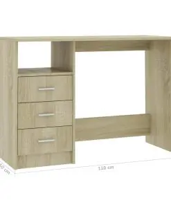 vidaXL Desk with Drawers Sonoma Oak 110x50x76 cm Chipboard