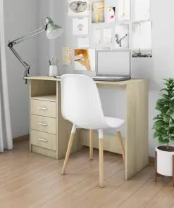 vidaXL Desk with Drawers Sonoma Oak 110x50x76 cm Chipboard