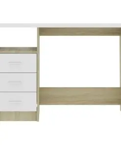 vidaXL Desk with Drawers White and Sonoma Oak 110x50x76 cm Chipboard