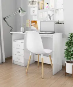 vidaXL Desk with Drawers High Gloss White 110x50x76 cm Chipboard
