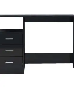 vidaXL Desk with Drawers High Gloss Black 110x50x76 cm Chipboard