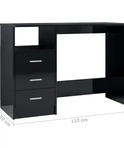 vidaXL Desk with Drawers High Gloss Black 110x50x76 cm Chipboard
