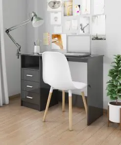 vidaXL Desk with Drawers High Gloss Black 110x50x76 cm Chipboard