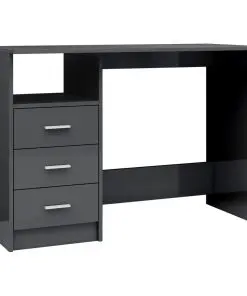 vidaXL Desk with Drawers High Gloss Grey 110x50x76 cm Chipboard