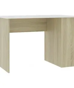 vidaXL Desk White and Sonoma Oak 110x60x73 cm Chipboard