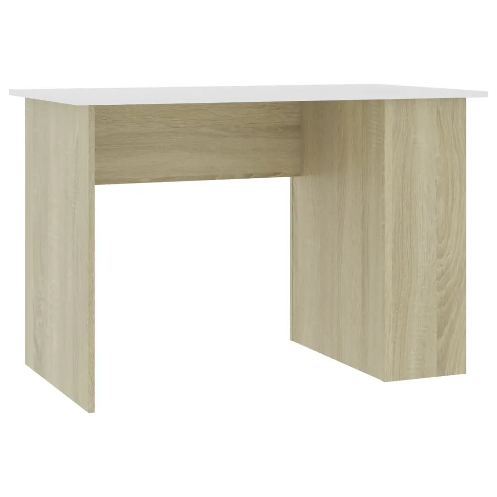 vidaXL Desk White and Sonoma Oak 110x60x73 cm Chipboard