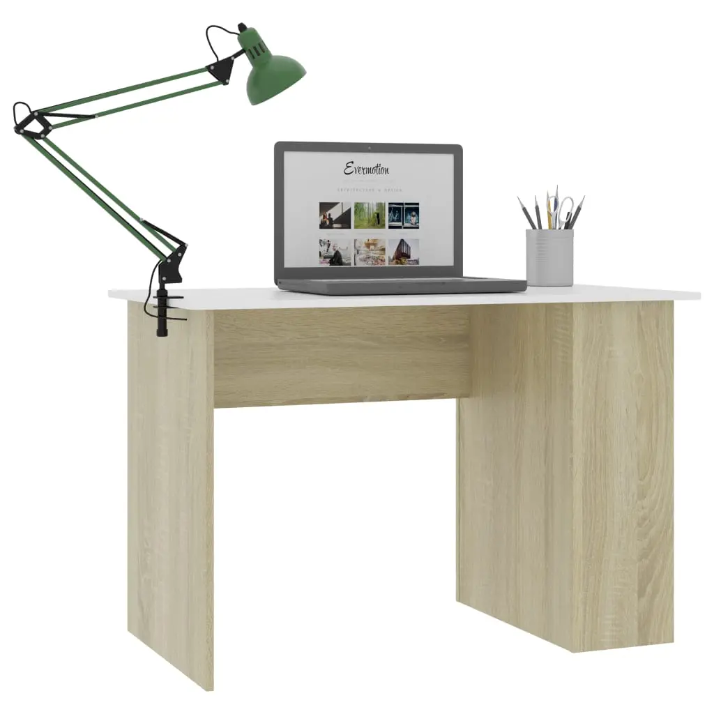 vidaXL Desk White and Sonoma Oak 110x60x73 cm Chipboard