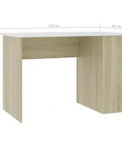 vidaXL Desk White and Sonoma Oak 110x60x73 cm Chipboard