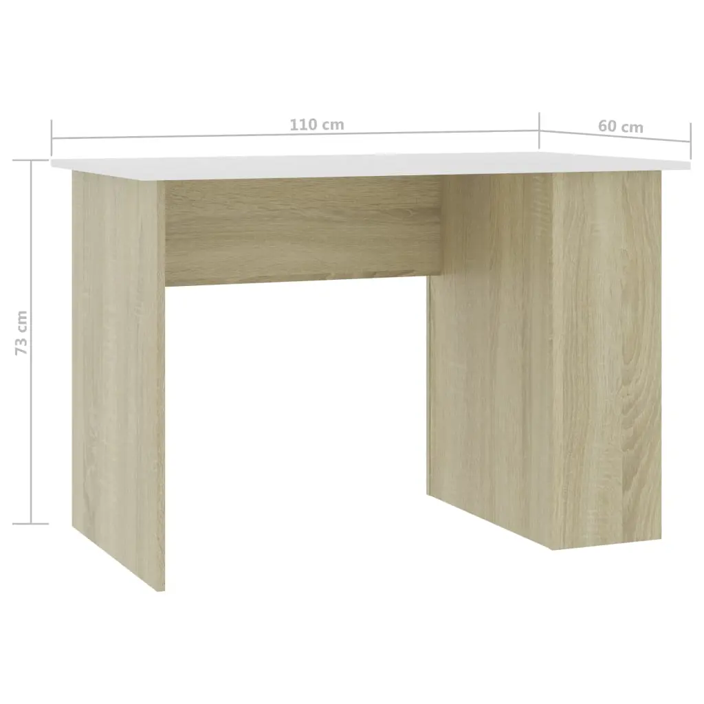 vidaXL Desk White and Sonoma Oak 110x60x73 cm Chipboard