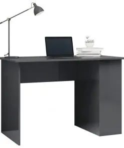 vidaXL Desk High Gloss Grey 110x60x73 cm Chipboard