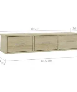 vidaXL Wall-mounted Drawer Shelf Sonoma Oak 88x26x18.5 cm Chipboard