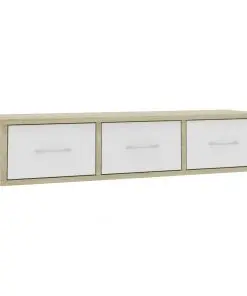 vidaXL Wall-mounted Drawer Shelf White and Sonoma Oak 88x26x18.5 cm Chipboard