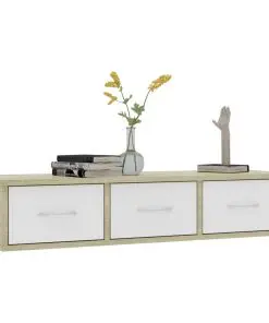 vidaXL Wall-mounted Drawer Shelf White and Sonoma Oak 88x26x18.5 cm Chipboard