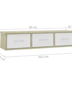 vidaXL Wall-mounted Drawer Shelf White and Sonoma Oak 88x26x18.5 cm Chipboard