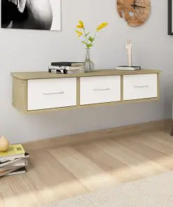 vidaXL Wall-mounted Drawer Shelf White and Sonoma Oak 88x26x18.5 cm Chipboard