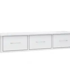 vidaXL Wall-mounted Drawer Shelf High Gloss White 88x26x18.5 cm Chipboard