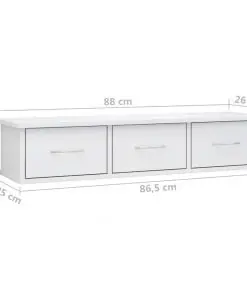 vidaXL Wall-mounted Drawer Shelf High Gloss White 88x26x18.5 cm Chipboard